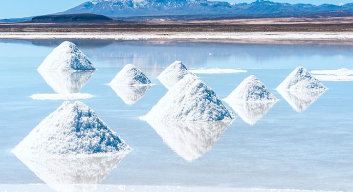 sal dos Andes, retirado do lago Uyuni, na Bolívia
